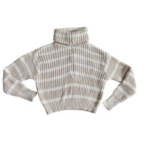 American Eagle Women's Striped Knit Quarter Zip Cropped Sweater Size Medium